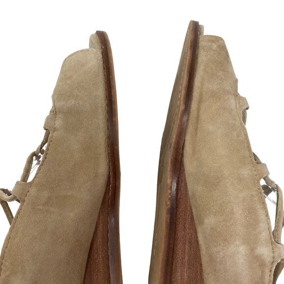 Vince Camuto Rochela Suede Wedge Size 7.5 Sandal Lace-up Tan Peep Toe - Picture 6 of 13